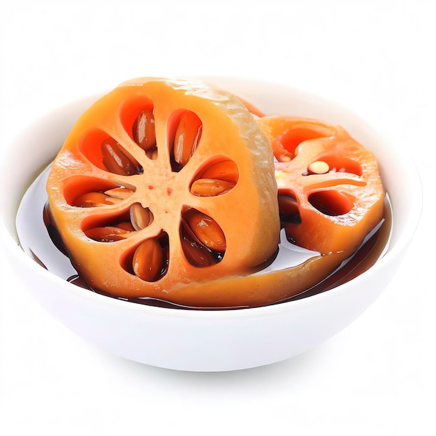 boiled bael fruits in syrupThai dessertsAegle marmelosisolated on white background