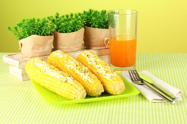 Boiled corn with butter and the juice