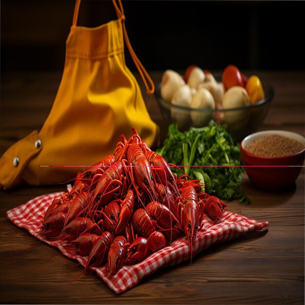 Boiled crayfish in a plate