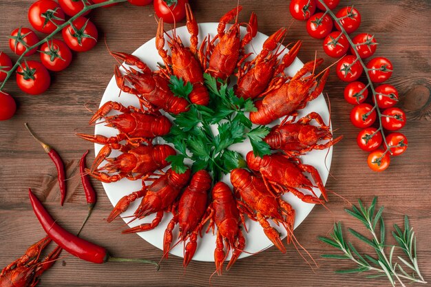 boiled crayfish on a plate