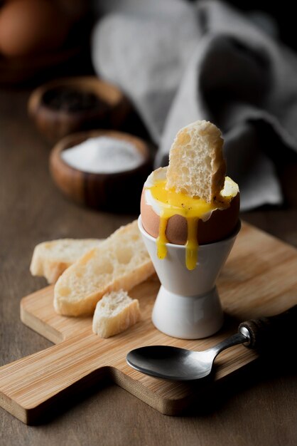 Boiled egg on a cutting board