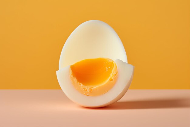 Boiled egg slice minimalism high realism bright background reality professional photography