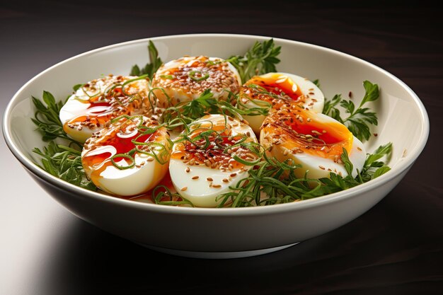 Boiled egg with tomato and chili paste