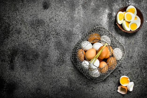 Boiled eggs in a bowl.