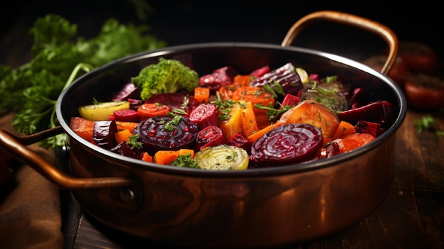 Boiled and fried organic vegetable beetroot carrots