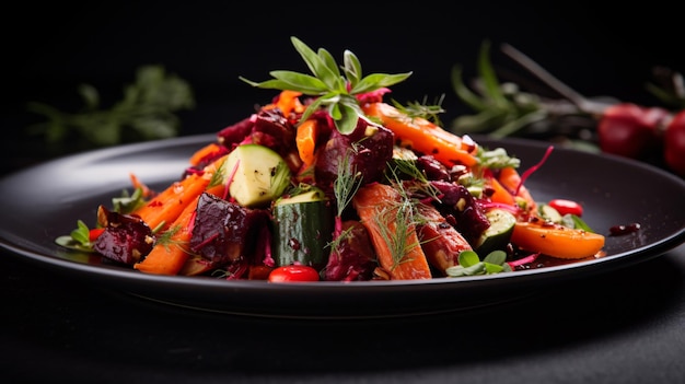 Boiled and fried organic vegetable beetroot carrots