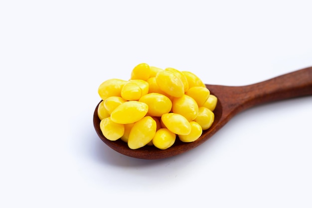 Boiled ginkgo nuts on white background