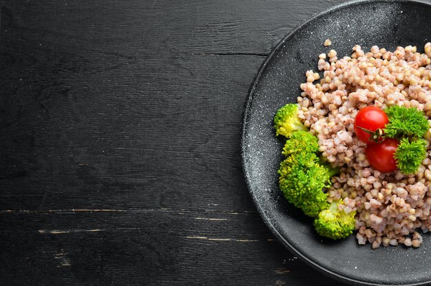 Boiled green buckwheat Dishes menu Free copy space Top view