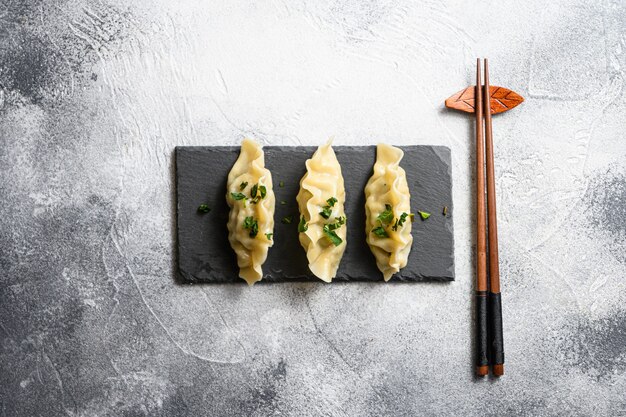 Boiled Japanese gyoza dumplings