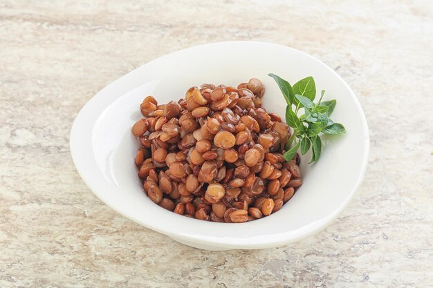 Boiled lentil in the bowl