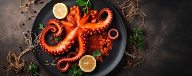 Фото Вареные щупальца осьминога на каменной тарелке морская еда