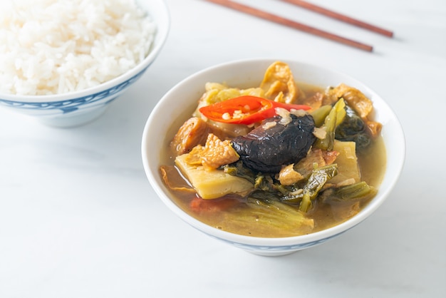 boiled pickled cabbage and bitter gourd soup - Asian and vegan and vegetarian food style