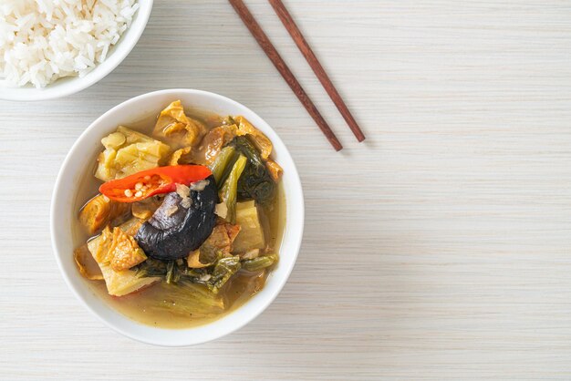 boiled pickled cabbage and bitter gourd soup - Asian and vegan and vegetarian food style