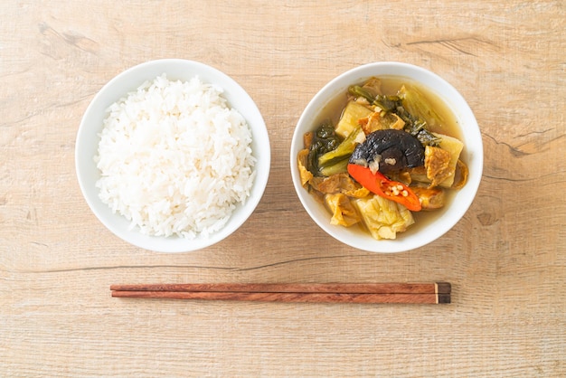 boiled pickled cabbage and bitter gourd soup - Asian and vegan and vegetarian food style