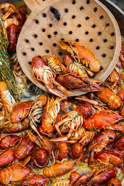 Boiled red crayfish or crawfish with herbs