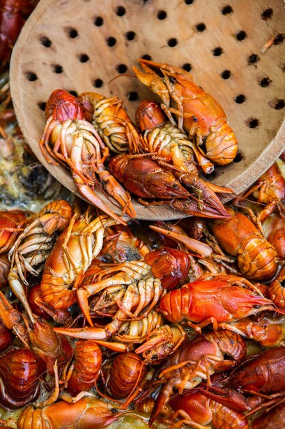 Boiled red crayfish or crawfish with herbs