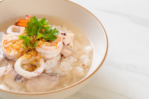 boiled rice soup with seafood