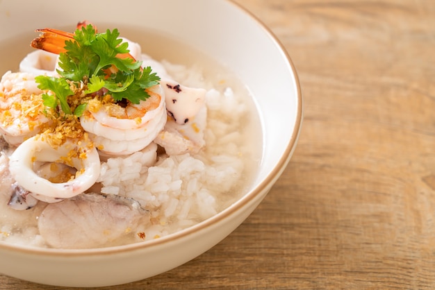 boiled rice soup with seafood