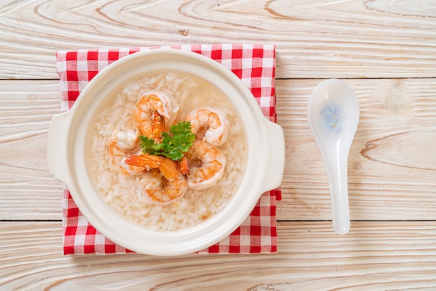 boiled rice soup with shrimps