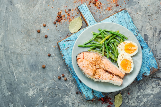 Boiled salmon steak