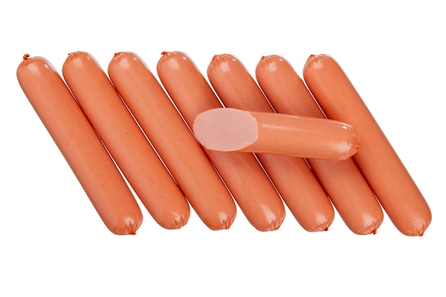 Boiled sausages on a white background sausages isolated