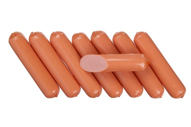 Boiled sausages on a white background sausages isolated