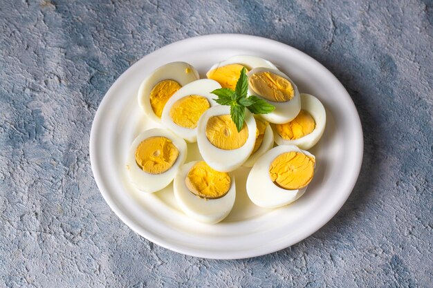 Boiled sliced egg, food photo