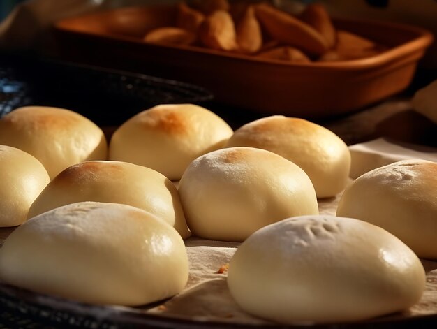 Boiled or steamed pockets of dough filled with various ingredients Close Up Ai Generative