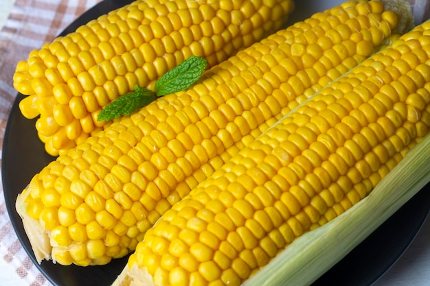 Boiled sweet corn, food concept photo