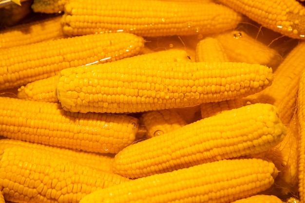 Boiled sweet corn for sales in turkish market in Antalya in Turkey