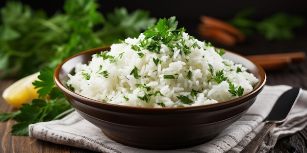 boiled white rice with herbs Generative AI