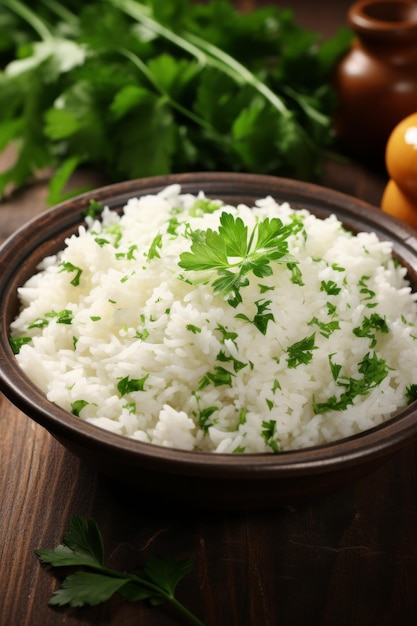 boiled white rice with herbs Generative AI