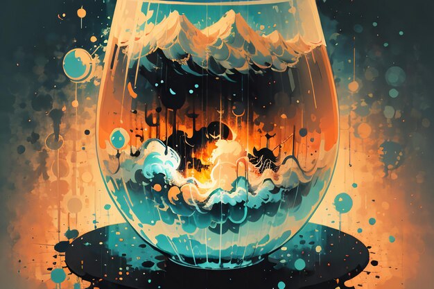 Boiling bubble cloud in glass bottle abstract picture wallpaper background illustration