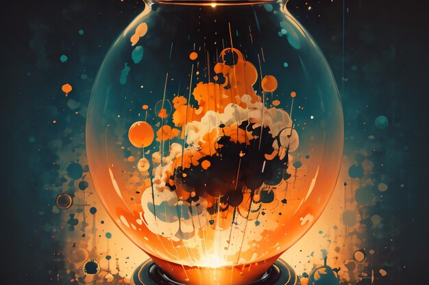 Photo boiling bubble cloud in glass bottle abstract picture wallpaper background illustration