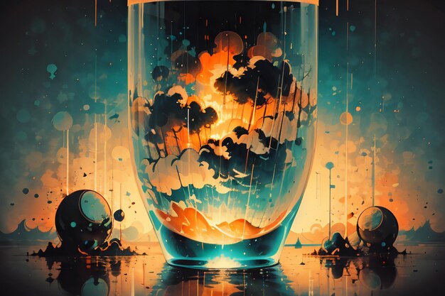 Boiling bubble cloud in glass bottle abstract picture wallpaper background illustration