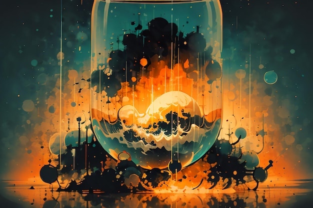 ガラスのボトルに沸騰する泡雲 抽象的な絵 壁紙の背景のイラスト