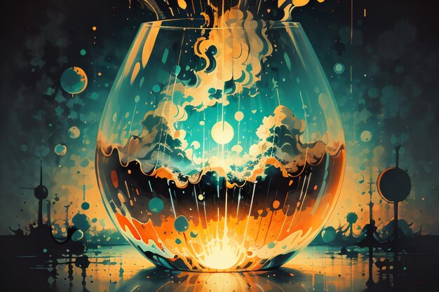 ガラスのボトルに沸騰する泡雲 抽象的な絵 壁紙の背景のイラスト