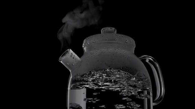 Photo boiling water in a transparent vessel on a black background