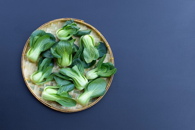 Bok choy on dark wall.