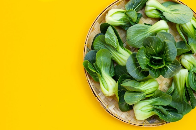 Bok choy on yellow background