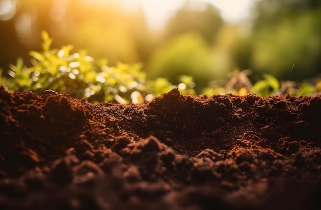 Bokeh-achtige aarde met zon op de achtergrond in donkergroen en donkerbruin Generative AI