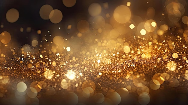 the bokeh background of a golden light in the style of glitter and diamond dust