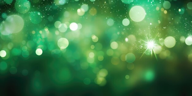 Photo bokeh background in green with reflection in light glitter and diamond dust ai generated