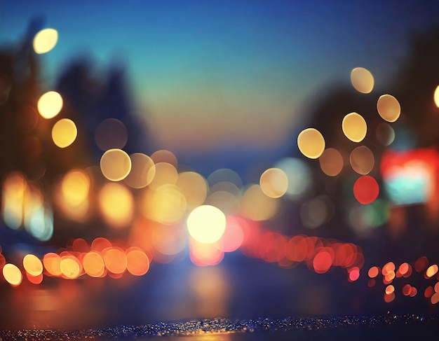 Bokeh background on the road blurred lights of night city