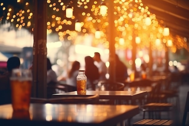 Bokeh background of Street Bar beer restaurant outdoor in asia People sit chill out and hang out dinner and listen to music together in Avenue Happy life work hard play hard