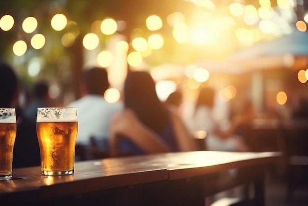Photo bokeh background of street bar beer restaurant outdoor in asia people sit chill out