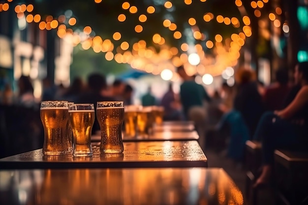 Bokeh background of Street Bar beer restaurant outdoors in Asia AI Generative