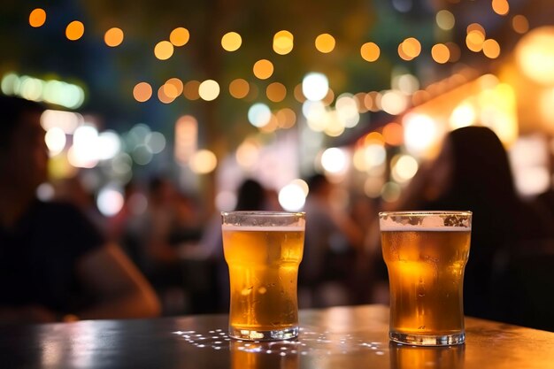 Bokeh background of Street Bar beer restaurant outdoors in Asia AI Generative