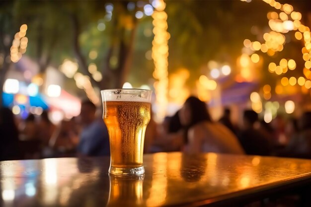 Bokeh background of Street Bar beer restaurant outdoors in Asia AI Generative