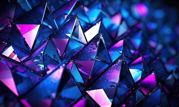 a bokeh of blue and purple triangles on a black background